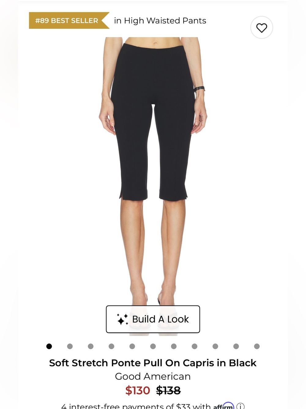 Good American Black Pull-On Ponte Capris